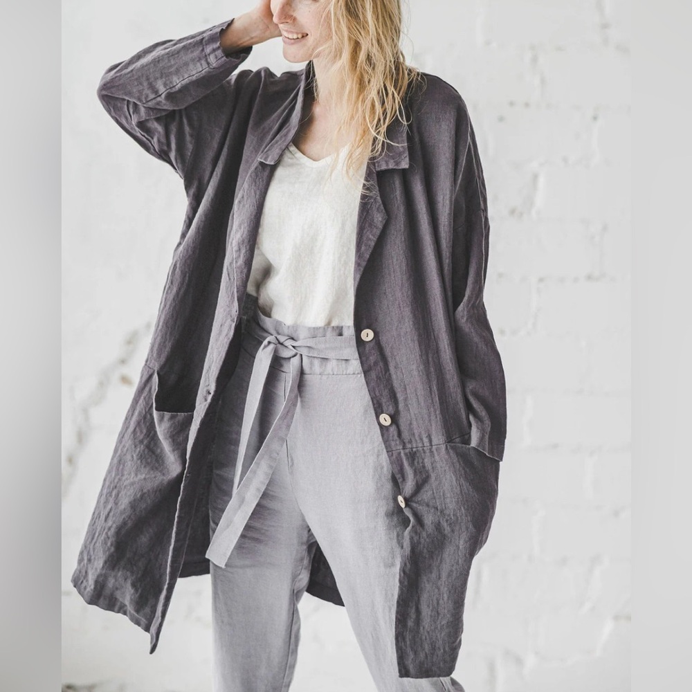 Oversize black linen jacket with pockets